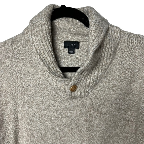 JCrew Sweater Mens Tan Collared Merino Wool Blend Mock Neck SZ L Henley Pullover - Picture 3 of 8